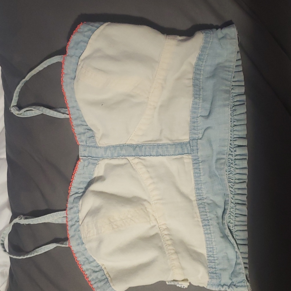 American Eagle Outfitters denim crop top with orange crochet around top - Picture 4 of 7